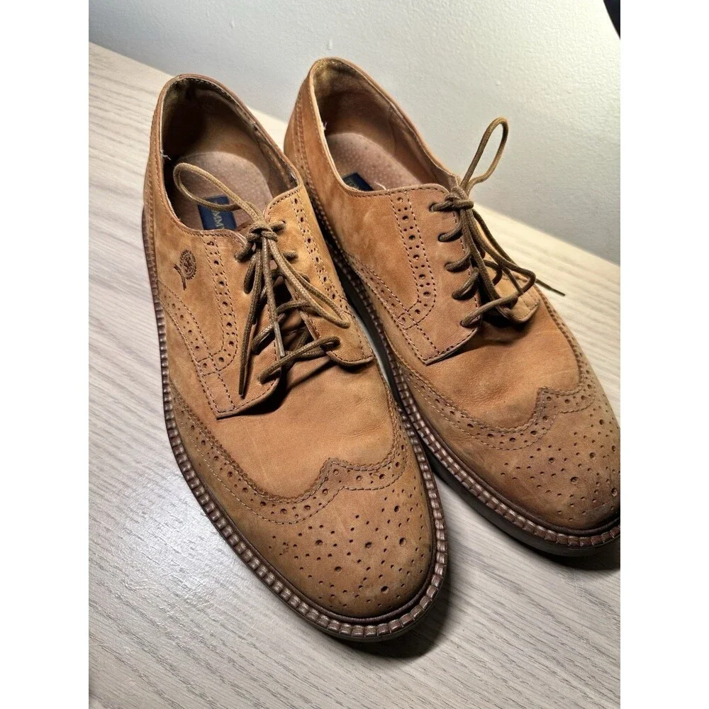 Vintage Tommy Hilfiger Crest Logo Tan Suede Wingtip Brogue Derby Shoes Men's 10
